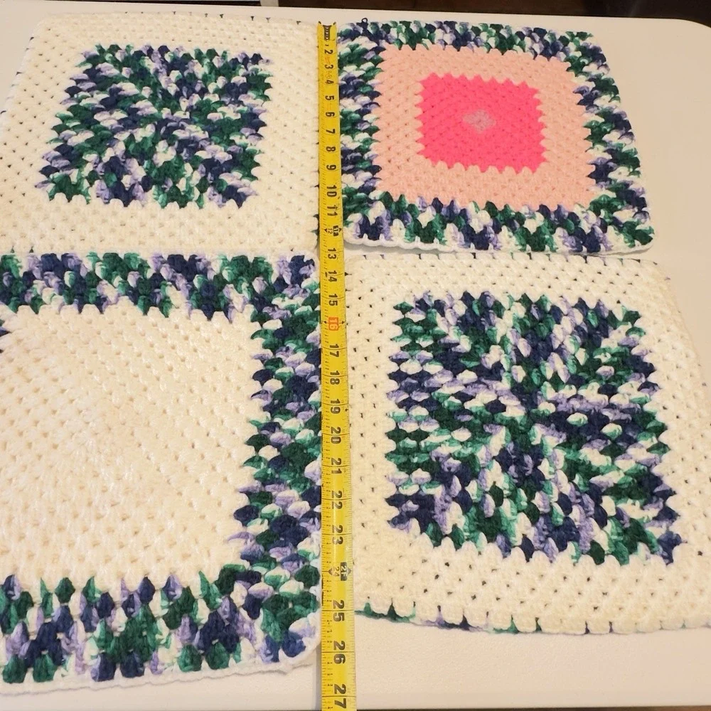 Set 4 VTG Large Handmade Crochet Hot Pad Trivet Multicolored Thick Double Layers